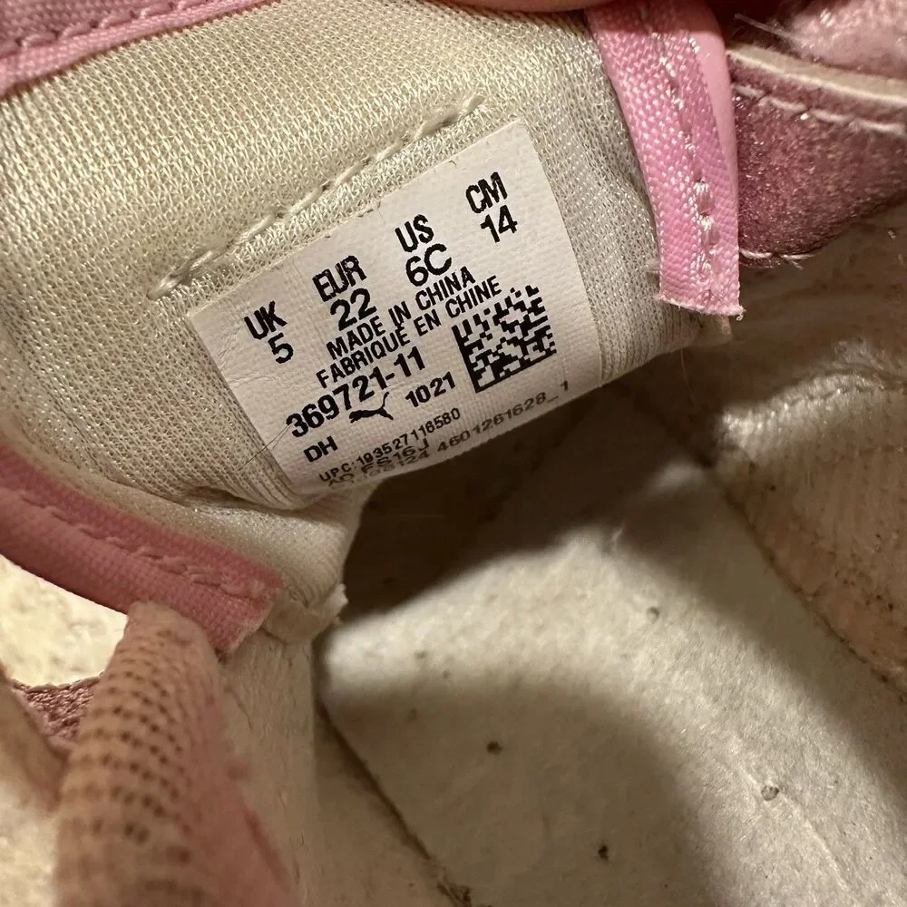 Kids PUMA Trainers Sneakers Pink Glitter‎ - Size 6C Hook And Loop Fastener
